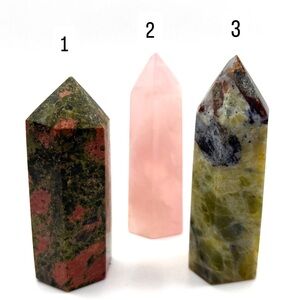 Set of 3 Crystal Polished Towers- Unakite, Rose Quartz & Serpentine-  2.5”